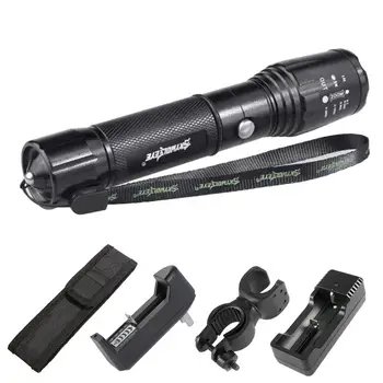 

6000 LM T6 LED 5 Mode Zoomable Flashlight Focus Lamp +Charger+Bicycle Holder Clip+Torch Pouch+AC wall charger