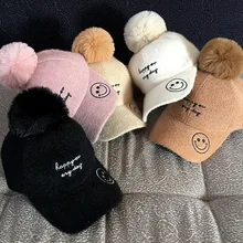 Модная бейсбольная кепка с вышитым лицом, меховая плюшевая шапка, теплые кепки для унисекс