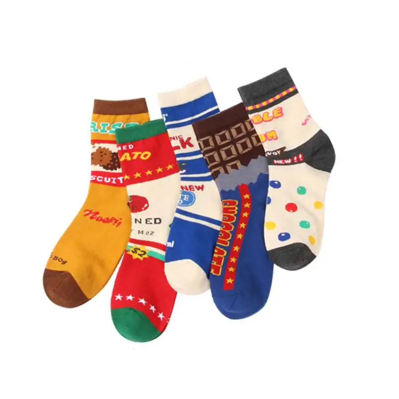 Женские однотонные хлопковые носки с принтом; носки для девочек с рисунками животных и букв; короткие зимние носки; разноцветные спортивные носки; 5 пар/лот