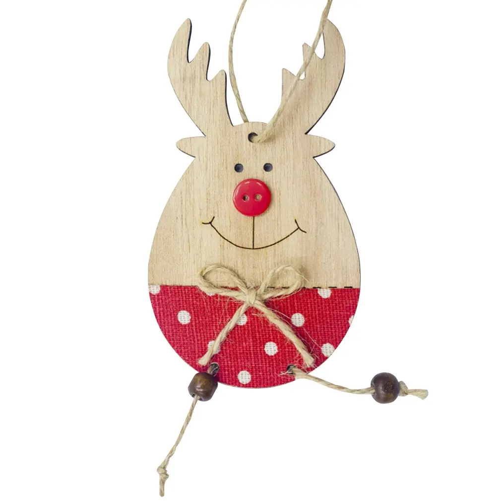 Christmas Decorations Pendant Wood Smiley Elk Hemp Rope Button Tree Decoration | Дом и сад
