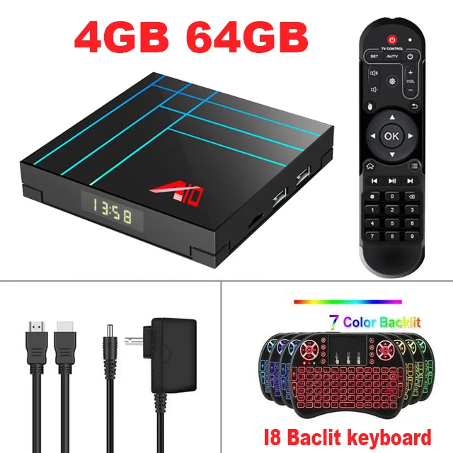 4G64G-i8 Keyboard A10 Android tv Box RK3318 четырехъядерный чип 4 Гб 64 Гб телеприставка Android 9,0 бокс 4K Ultra HD 2,4 ГГц Wifi Домашний набор верхние коробки - Цвет: 4G64G-i8 Keyboard