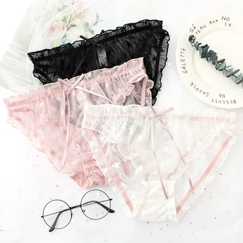 

Wasteheart Spring Women Sexy Fashion Pink Soft Lace Cotton Bow Low Waist Panties Underwear Lingerie Briefs Underpants M L XL