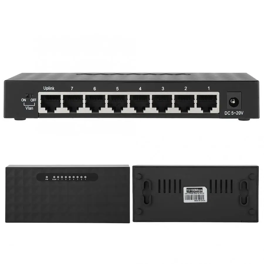 8 портов высокопроизводительная сеть VLAN концентратор Gigabit Ethernet настольный коммутатор 100-240 в черный