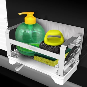 

Stainless Steel Sink Caddy Sink Organizer,Holds Sponge for Kitchen Sink with Dish Cloth Hanger Soap Holder Rack