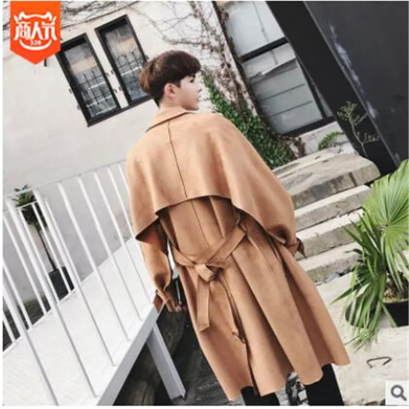Autumn England style Long section Bat sleeve windbreaker men wild casual loose suede Windbreaker men trench,M-XXL - Цвет: 3