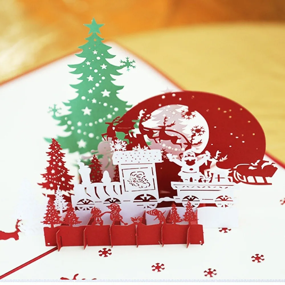  3D Pop Up Greeting Cards Xmas Wedding Birthday Christmas Postcard Xmas Gift Invitation Card Handmad - 4.00026E+12