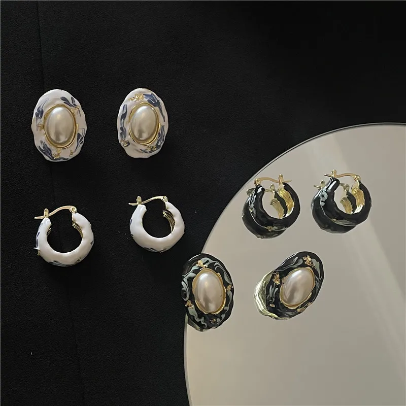 Vintage Palace Style Oval Button Earrings Spray Paint Enamel Golden Foil C Ring Women Party Fashionable Earrings Stud Earrings Aliexpress