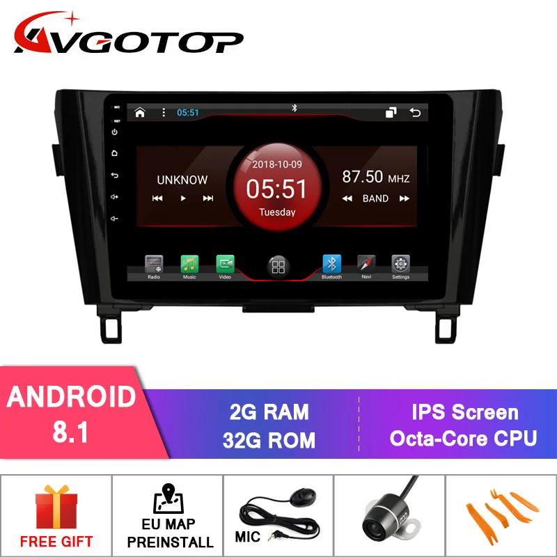 AVGOTOP Android 9 Bluetooth gps автомобильный Радио dvd-плеер для NISSAN QASHQAI- поддержка заводской 360 камеры - Цвет: 2GB 32GB DT9937B