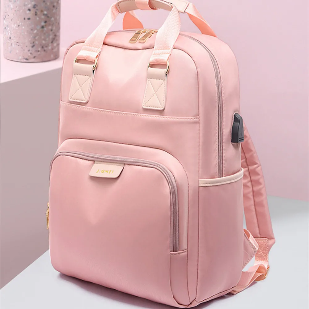 

Backpack USB Charging Pink Cute Simple Backpack Women Laptop Backpack Large Capacity Women's Waterproof Backpack Girl schoolbag