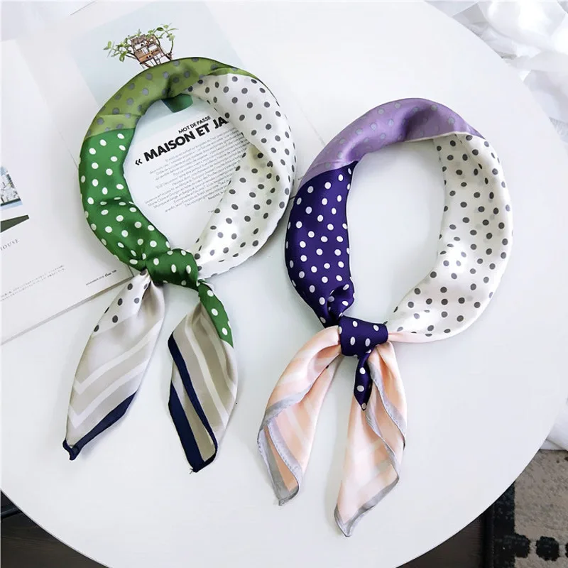 

Women Skinny Neckerchief Retro Large Polka Dot Print Long Ribbon Neck Scarf Chiffon Handbag Decorative Headwrap