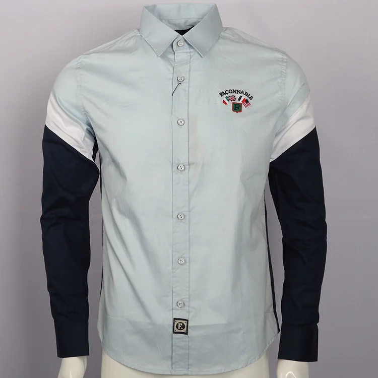 Коричневый Рубашка с вышивкой, camisa masculina, мужские рубашки с длинным рукавом, хлопок, Social hombre eden park faconnable Сорочки мужские - Цвет: Коричневый