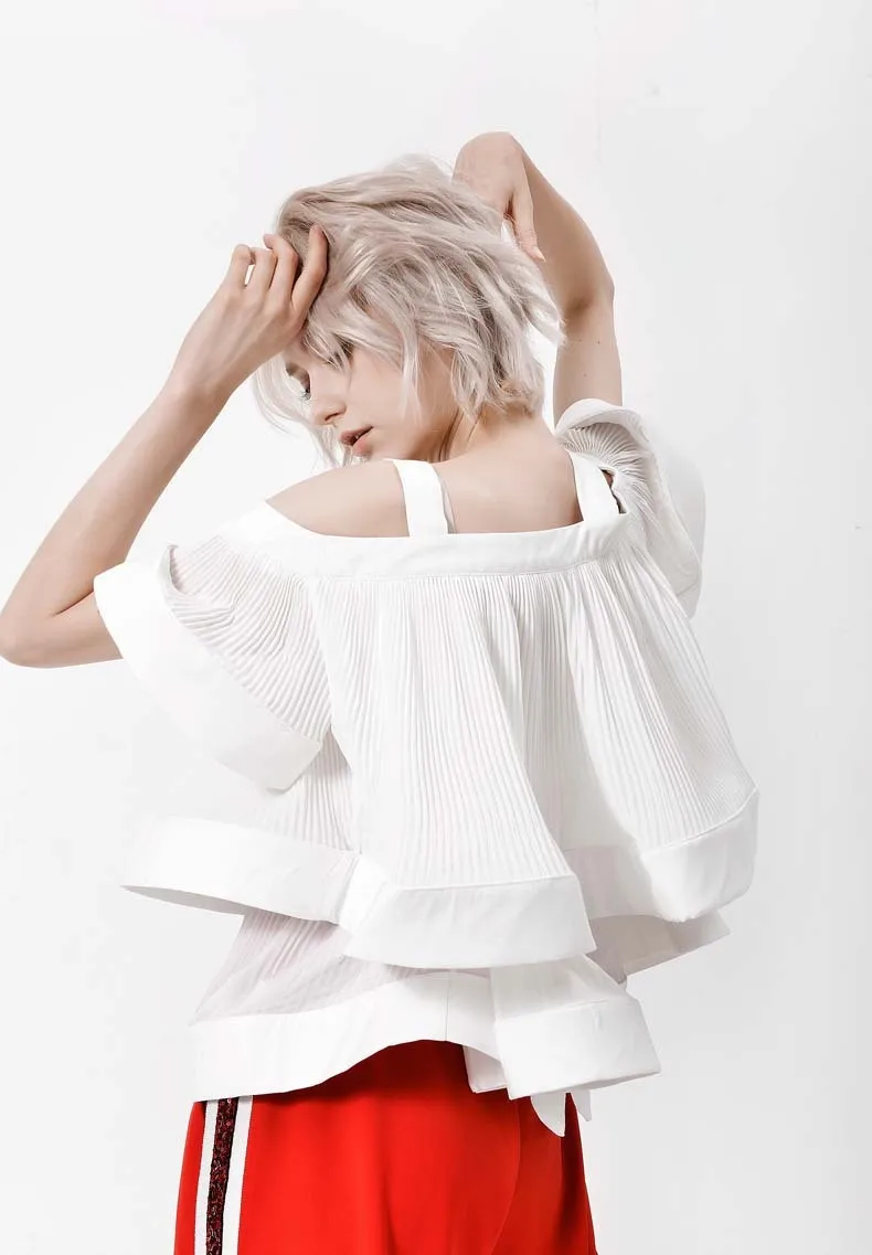 Camisole тройник сверхпрочный плиссированный многослойный летний топ корейский Harajuku белая футболка женская уличная одежда женская одежда PP017