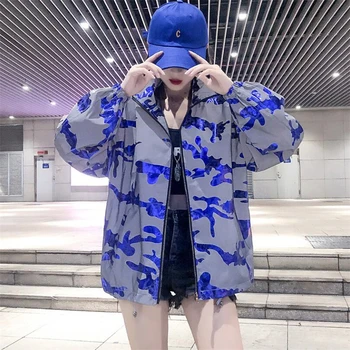 

spring autumn Women's Jackets Causal windbreaker Women Basic Jackets Bronzing printCoats Sweater Zipper Jackets Bomber Famale