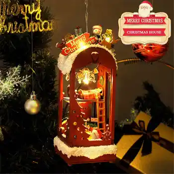 

215MM Wooden Christmas LED Dollhouse Glowing Night Light Doll House Model Building Kits Toys Party Festival Suppplies