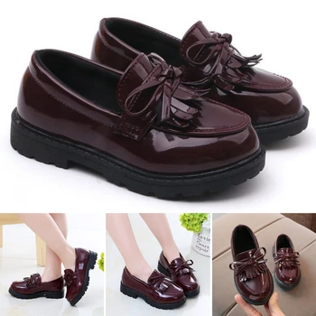 

Girls Wedding Party Dress Shoes Princess Big Bowknot Leather Shoes For 0-10 Years Girls Dance Children British Tassel Shoes