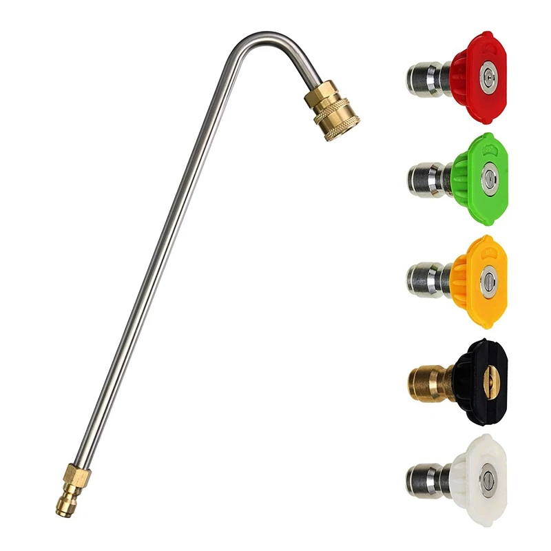 Pressure Washer Gutter Cleaner Attachment, Angled Extension Wand for Gutter Cleaning, 5 Spray Nozzle Tips, 1/4 Inch Quick Connec