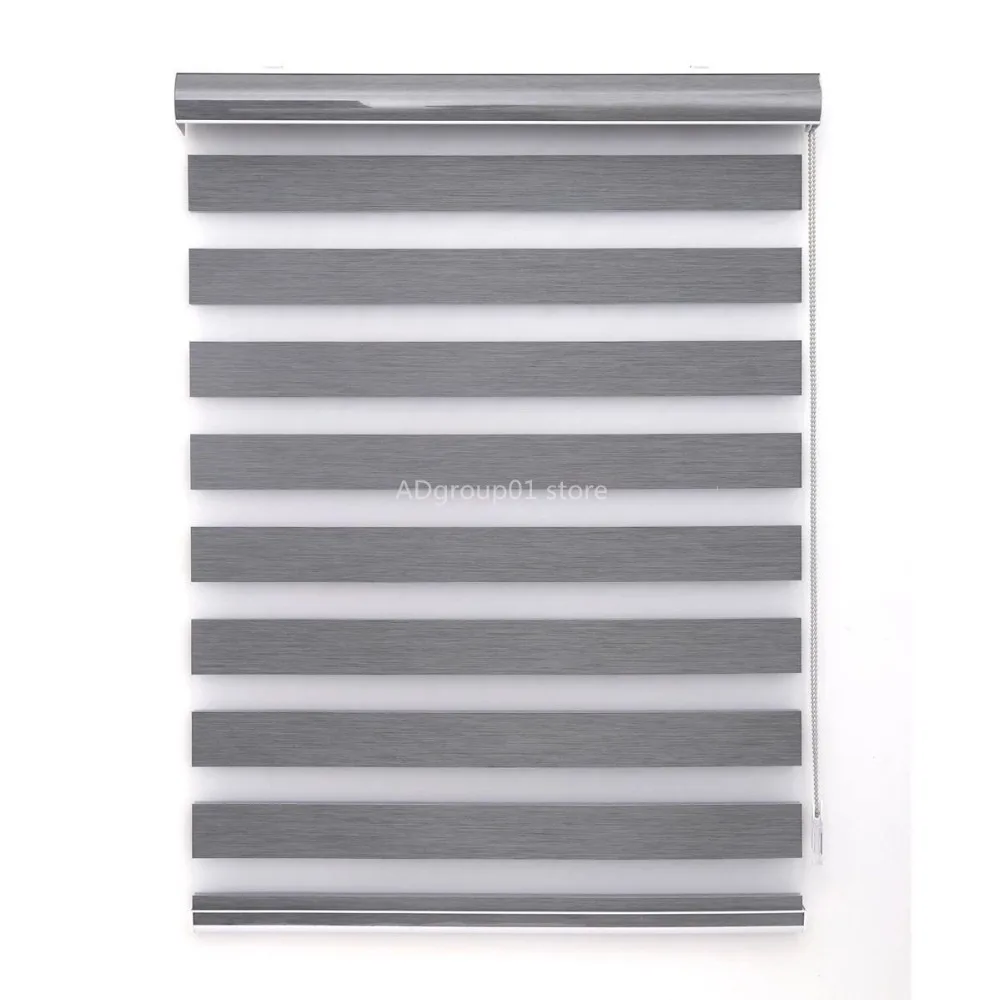Custom Size Horizontal Winsharp Blackout Zebra Dual Roller Blinds Day and Night Double Layer Blind Shade Window Shades for Bedroom Living room Grey 1