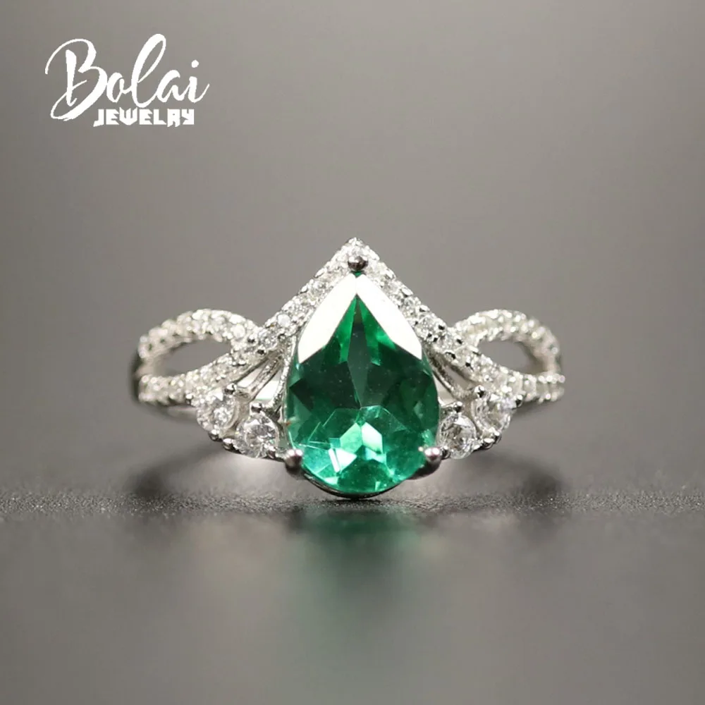 Bolaijewelry, созданное зеленое Изумрудное кольцо овальное 6*8 мм из стерлингового серебра 925 пробы, хорошее ювелирное изделие для женщин, лучший подарок - Цвет камня: Created emerald