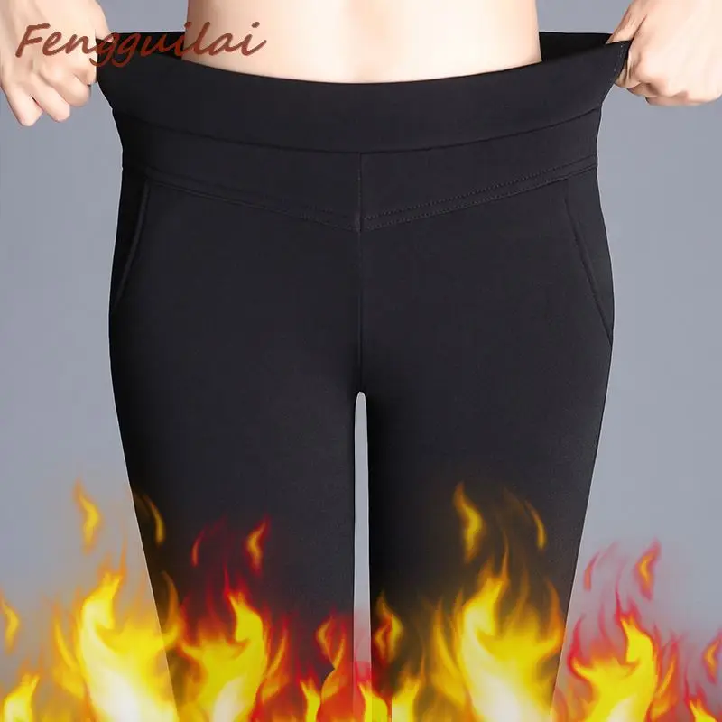 

Winter Leggings Women Plus Size High Waist Stretch Thick Legging Solid Skinny Warm Velvet Pencil Pants Lady Trousers Bell-bottom