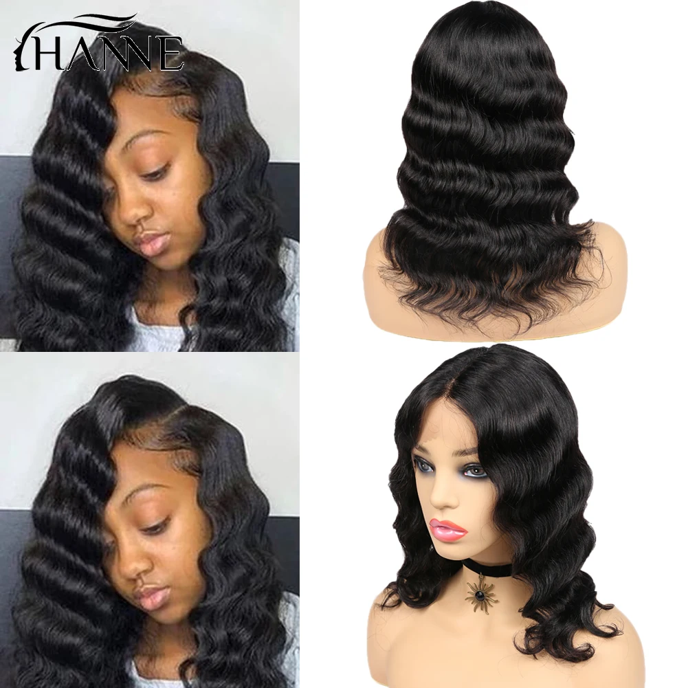 Closeout Wig Short-Hair Human-Hair-Wigs Middle-Part Deep-Wave Lace-Front Women Brazilian Glueless ZemRMEOzD