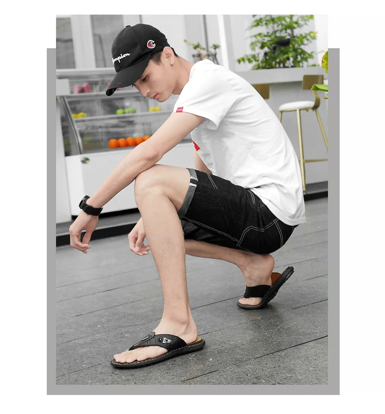 New Style MEN'S Flip-flops Summer Sandals Anti-slip Slippers Trend Korean-style Genuine Leather Sandals Men's