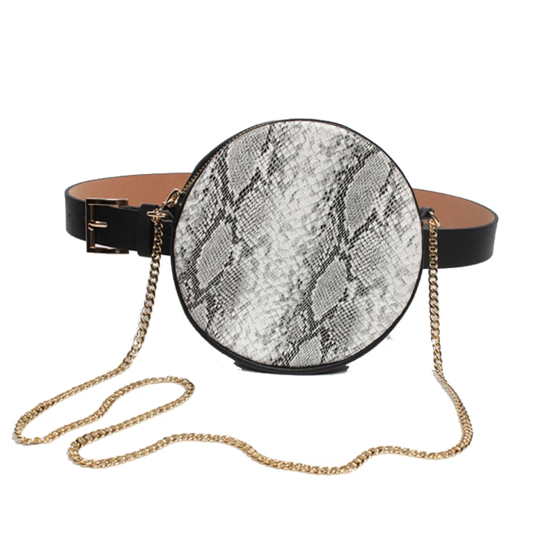 Grey purse Винтажная Женская поясная сумка, леопардовая круглая поясная сумка, искусственная кожа, на цепочке, сумка на ремне, Женская сумка-мессенджер, карман для телефона, кошелек - Цвет: Grey purse