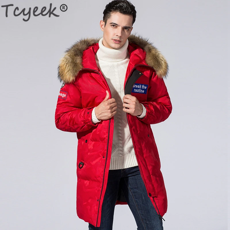 

Tcyeek Women's Down Jacket Raccoon Fur Hood Winter Coat Men Clothes 2019 Korean Warm Long Down Jacket Fashion Outwear Hiver 9683