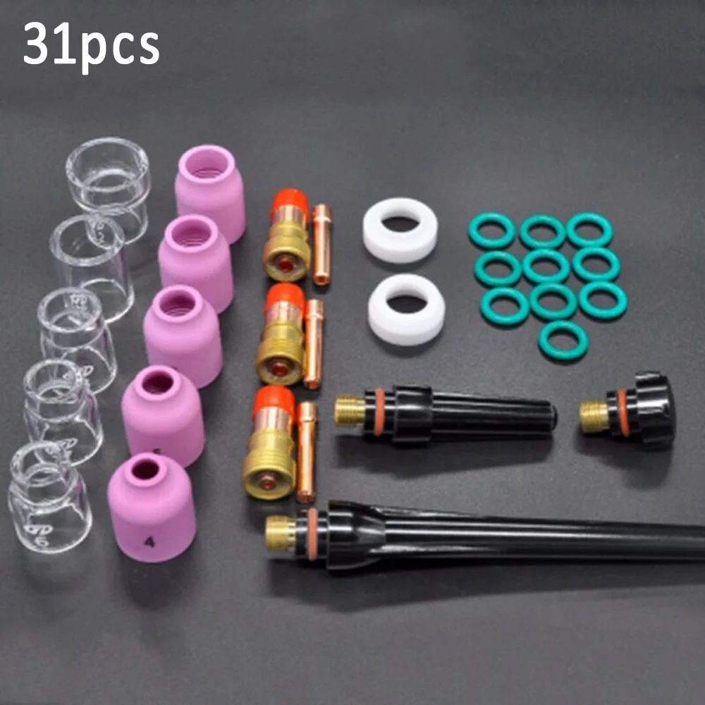 package 31pcs TIG сварочный фонарь короткие газа объектив термостойкие Стекло Набор чашек для WP-17/18/26 2,4 мм 3/3" O-образных уплотнительных кольца полуавтоматической сварки - Цвет: package 31pcs