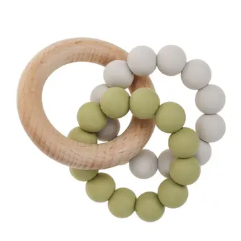 

Infant Teething Rings Wooden Rattles Sensory Toys Retro Color Teether Bracelet C6UF
