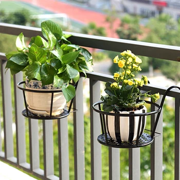 

2PCS Handrail Hanging Succulent Flowerpot Bracket Iron Art Planter Pot Holder Planter Supporting Flowerpot Shelf (Black)