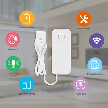 

WIFI Water Leak Sensor Water Leakage Intrusion Detector Alert Water Level Overflow Alarm Remote Control For Alexa / Google Home