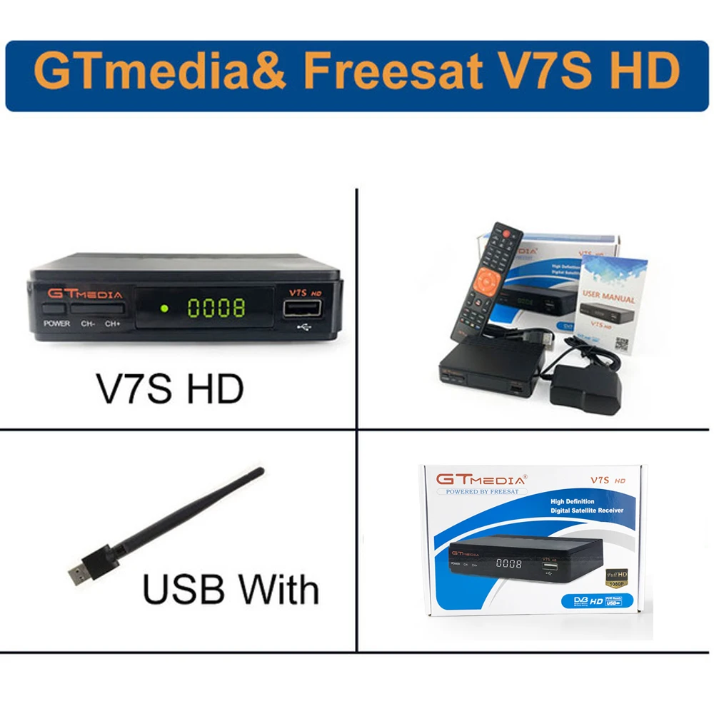 V7SHD n wifi Горячая Распродажа GTmedia V7S HD сервер HD цифровой приемник+ Бесплатный один год cccam+ USB wifi используется в Европе, Испании, России спутниковый декодер - Цвет: V7SHD n wifi