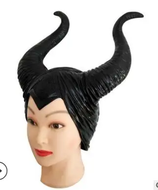 Черный Maleficent маска трендовая натуральная латексная рога костюм для взрослых женщин на Хеллоуин костюм для вечеринки jolie головной убор для косплея парик шляпа - Цвет: Черный