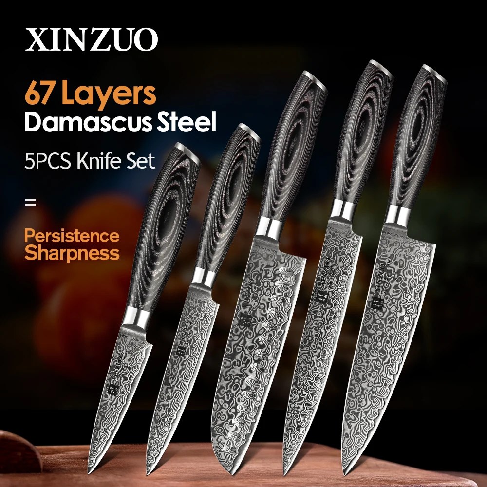 XINZUO B32 5 Pcs 67 Layer Damascus Steel Kitchen Knife Set Professional  Japanese Style – The Bamboo Guy