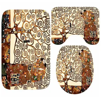 

Trendy Gustav Klimt Tree of Life Mat for Bathroom Toilet Rug Carpet Non Slip Shower Room Floor Mats 3PCS Art Painting Home Decor