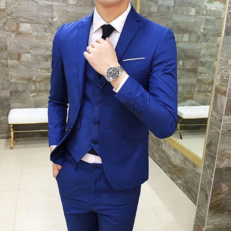 Men Business Suit Set Casual British Style Three-piece Set Top Grade Formal Wear Wedding Handsome Groom Marriage Suit