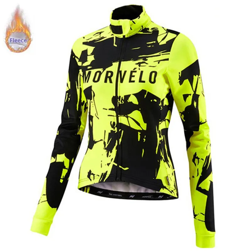 Morvelo pro team Зимняя велосипедная Джерси с длинным рукавом Теплая Флисовая велосипедная одежда комбинезон комплект Женская велосипедная одежда - Цвет: 2