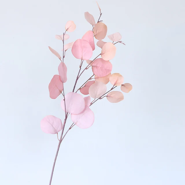 Autumn Artificial Plant Faux Leaves Eucalyptus Long Branch Wedding Home Decoration Silk Flowers Fake Plants DIY Wall Arrangement light pink