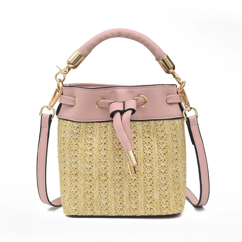 

Straw Bag Bag Women's 2019 Summer New Style Bucket Bag Drawstring Bag Shoulder Bag Bags WOMEN'S Bag