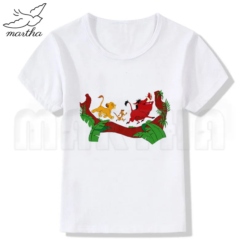 Летняя модная футболка для мальчиков и девочек детская футболка с принтом «Король Лев» и «Тимон и Пумба» милые детские топы с Simba, одежда для малышей - Цвет: WhiteG