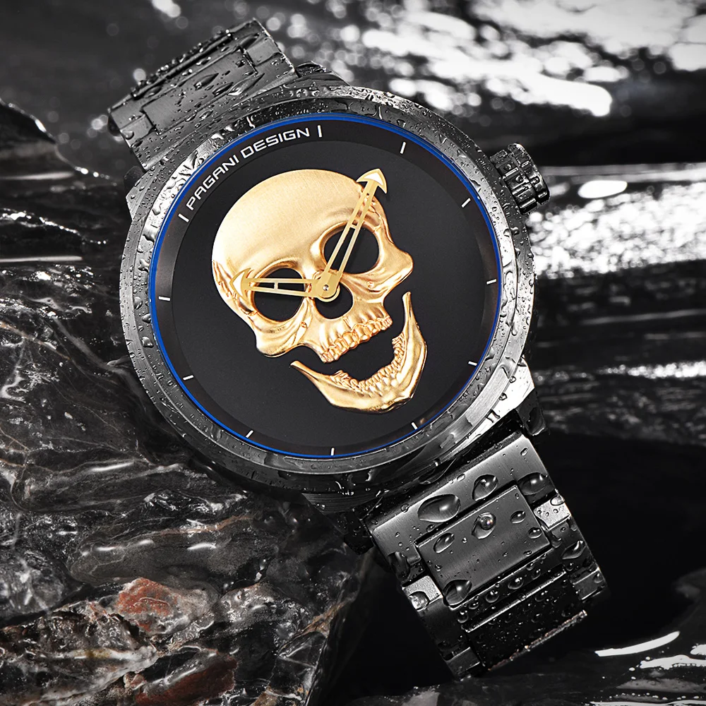 PAGANI DESIGN Fashion Punk 3D Skull Personality Retro Simple Mens Watches Waterproof Sport Quartz Watch Relogio Masculino gifts | Наручные