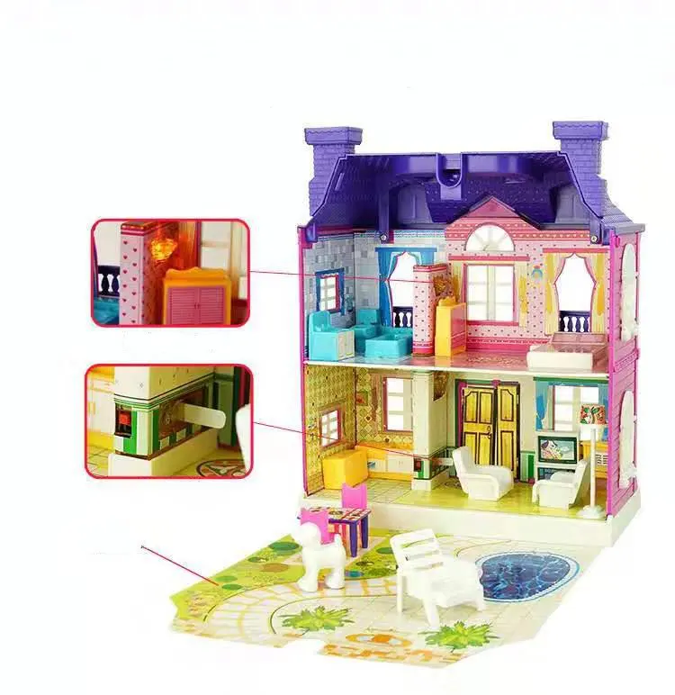 ABS пластик diy моделирование мебель ролевые игры игрушки для детей детский дом роскошные виллы Кукольный дом игрушки для девочек музыкальное освещение