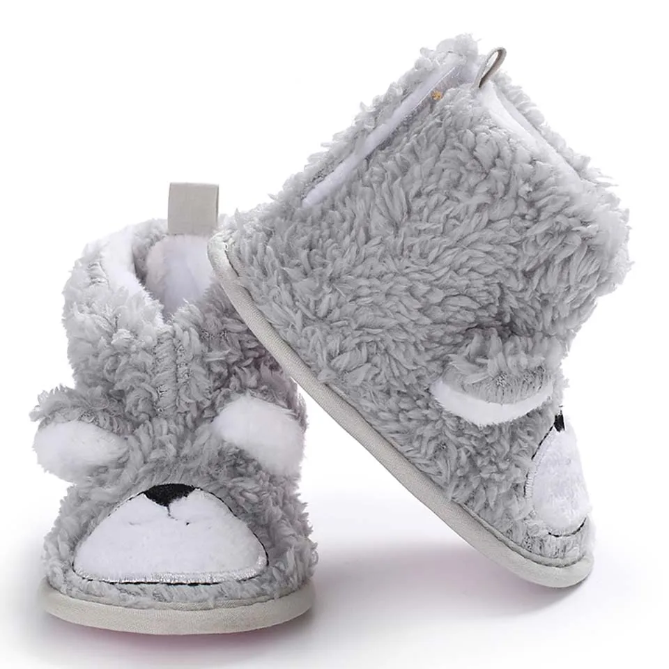 Зимние детские сапоги с милым медведем; теплые зимние сапоги из флиса; ботиночки для маленьких девочек и мальчиков; обувь для новорожденных; обувь для малышей