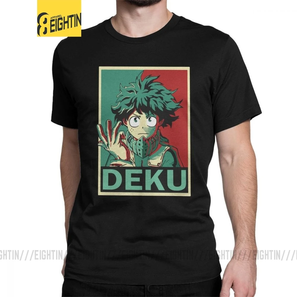 Футболка My Hero Academy Midoriya, Аниме Манга, Мужская черная одежда, простые Стильные футболки, круглый вырез, очищенный хлопок