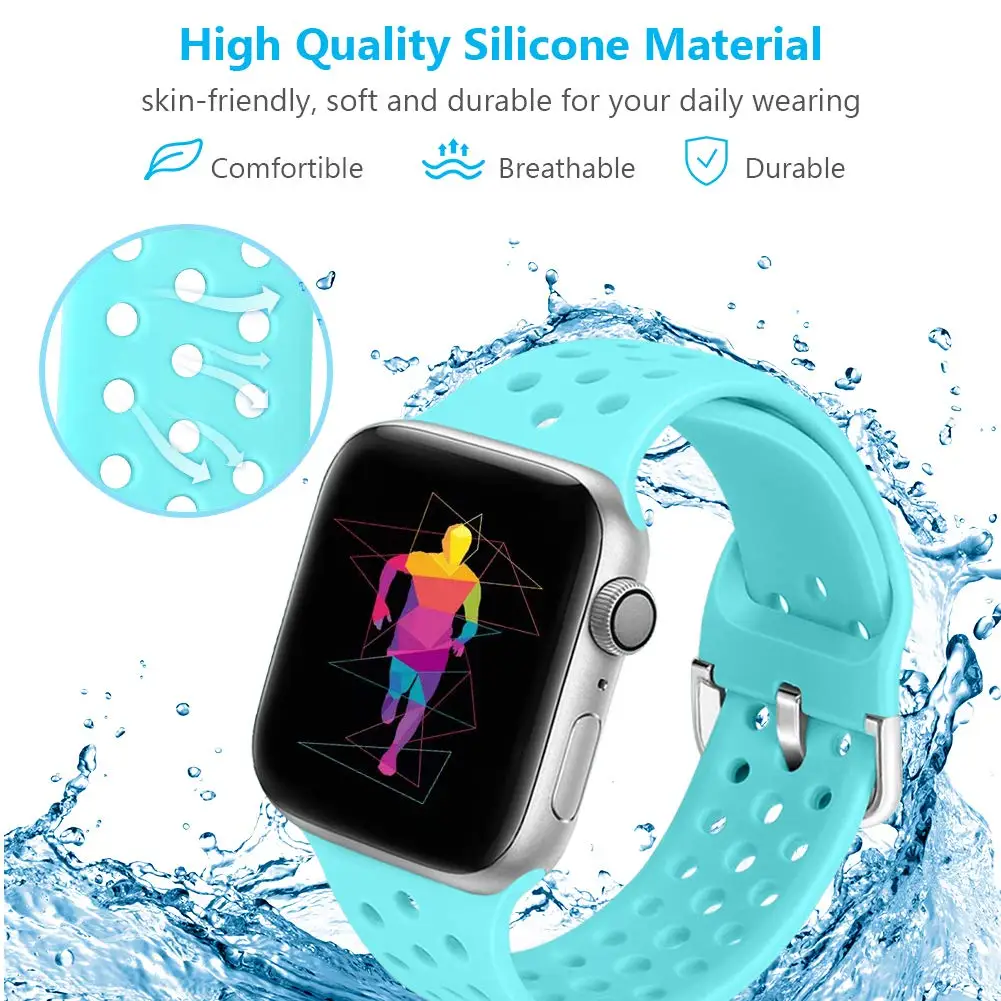 Модный силиконовый ремешок для Apple Watch 42 мм 38 мм 40 мм 44 мм серия 5 4 спортивный дышащий браслет для iWatch Band 3 2 1