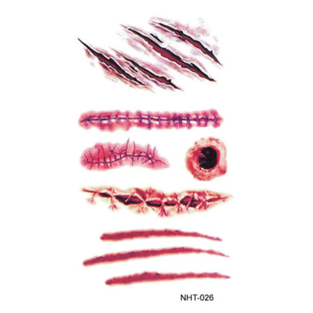 Вечерние наклейки на Хэллоуин с зомби-шрамом, Временные татуировки, поддельные шрамы, травма, кровавый макияж, страшная рана, Хэллоуин, реквизит, водонепроницаемый - Цвет: 5