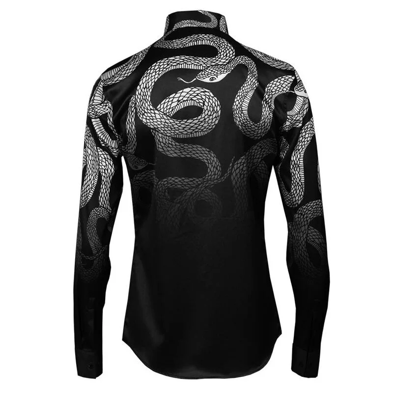 Fierce Snake, готический стиль, рубашки для мужчин, тонкая хлопковая рубашка с отложным воротником, индивидуальные базовые рубашки, M-4XL, повседневная одежда