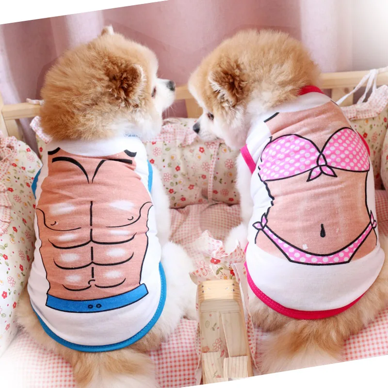 

Pet Male Dog Pectoral Muscle Blue Vest Female Dog Bikini Pattern Sleeveless Shirt Skirt Dog's Clothing Dogs In Clothes For Puppy