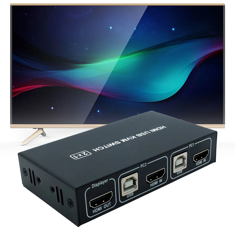 Видео дисплей встречи двойной USB для дома и офиса металлический KVM переключатель коробка для ноутбука ПК школы 2 в 1 выход HDMI UHD 4 к 1080P обмен
