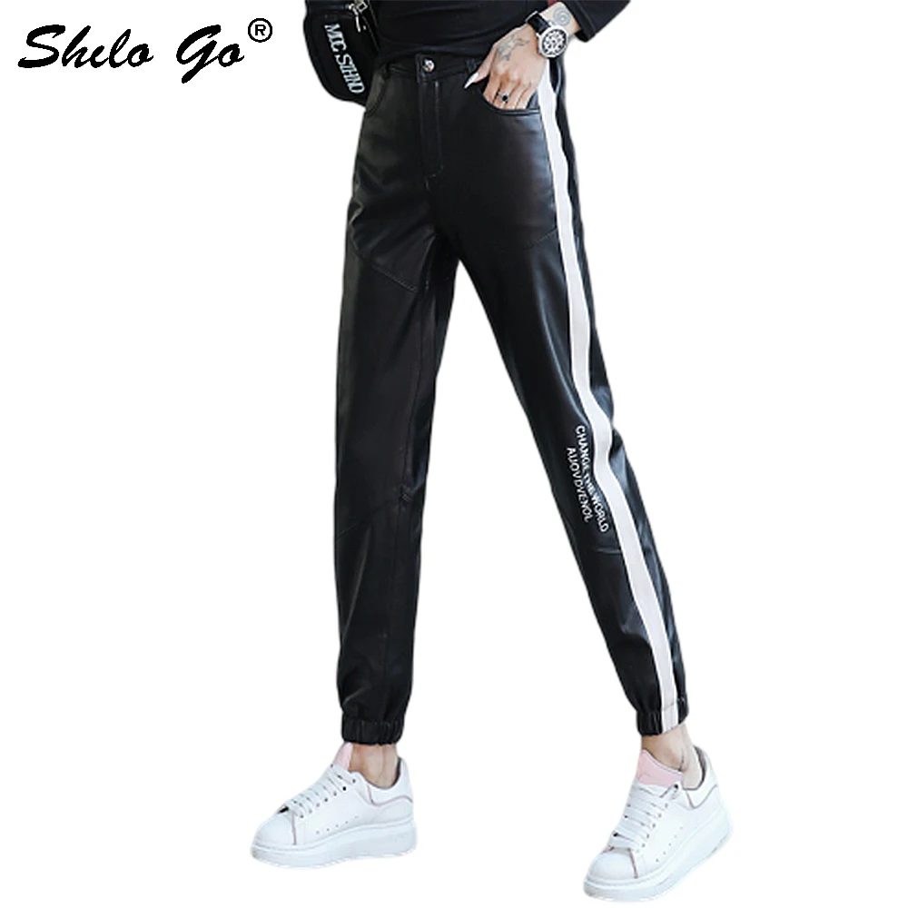 Lederen Broek Highstreet Gestreepte Line Side Enkele Knop Schapenvacht Harembroek Vrouwen Herfst Winter Casual Broek Lederen Broek Highstreet Gestreepte Line Side Enkele Knop Schapenvacht Harembroek Vrouwen Herfst Winter Casual Broek